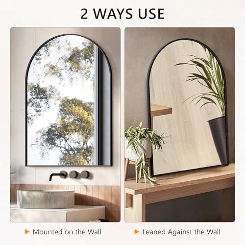Arched Wall Mirror for Bathroom,Mirrors for Wall,28''x40'',Vanity Mirror for Bedroom Dresser, Entryway, Living Room, Metal Frame (28''x40'',Black)