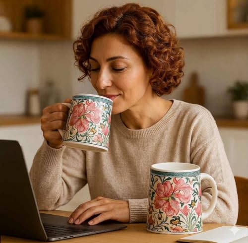Image of Alive Floral Printed Ceramic Tea /Coffee Mug Set of 4 (300 ml) | Microwave & Dishwasher Safe |Premium Ceramic Mugs for Home, Office & Gifting