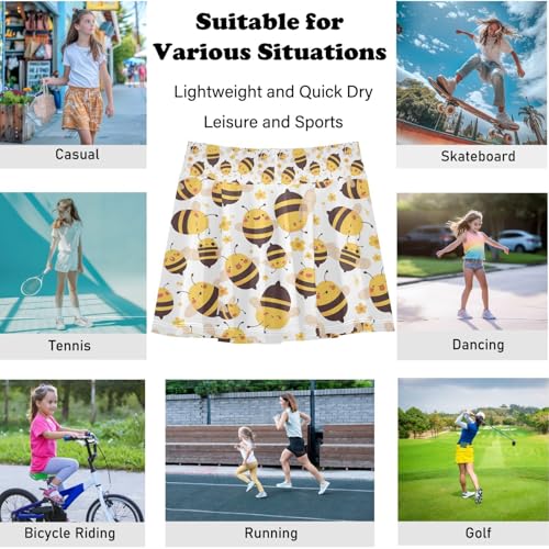 visesunny Girls Flowy Pleated Skirt Cute Cartoon Bumblebee Flower Tennis Golf Fashion Short Skorts for Casual Dance Outfit4