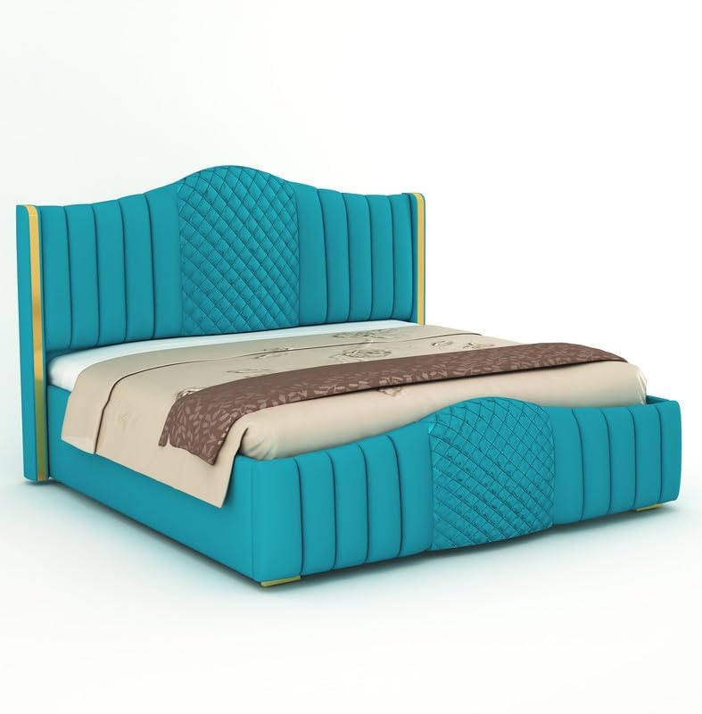 Image of King Size Modern Upholstered Bed with Box Storage for Bedroom | Solid Wood Platform Bed with Premium Fabric Headboard | Storage Double Bed for Master Bedroom & Modern Home Decor | Blue