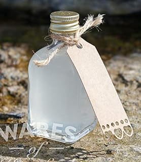 70 X Miniature Square Glass Spirit Bottles (50ml) with Silver lids. Perfect for Small Gifts of Spirits or Homemade Drinks or as Wedding Favours. Sold by Wares of Knutsford Ltd.