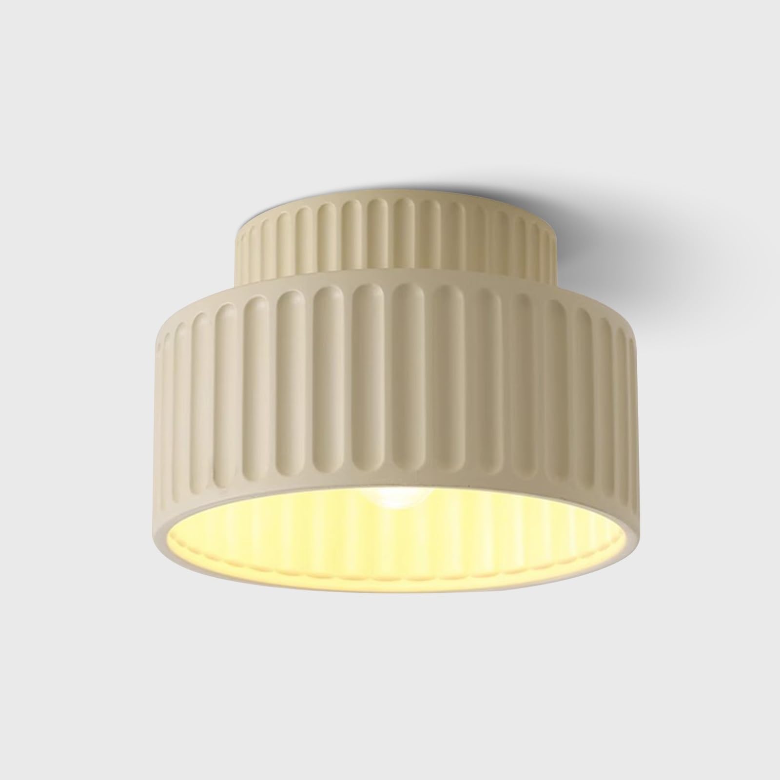 Lámpara de Techo semiempotrada nórdica con Base de Resina Acanalada, Casquillo E27, luminaria Minimalista para vestíbulo, Estilo Mediados de Siglo, para pasillos Interiores (Beige)