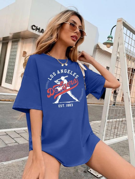 Baseball Shirt Women Oversized Game Day Shirts Dadgers Baseball Fan Shirt Sport Team Fans Short Sleeve Tee - Image 4