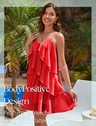 Image of DRESSTELLS Women's Cocktail Ruffle Tiered Dresses, Formal Wedding Guest Graduation Party Mini Dress