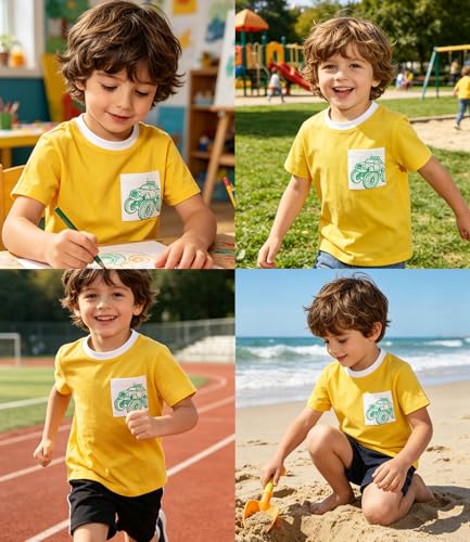 grehava Boys T-Shirts 5-6 Years Kids Pocket Graphic Tee Shirts for Summer Casual Vacation Fishing Birthday Party Camisa para niño Yellow Car — view 4