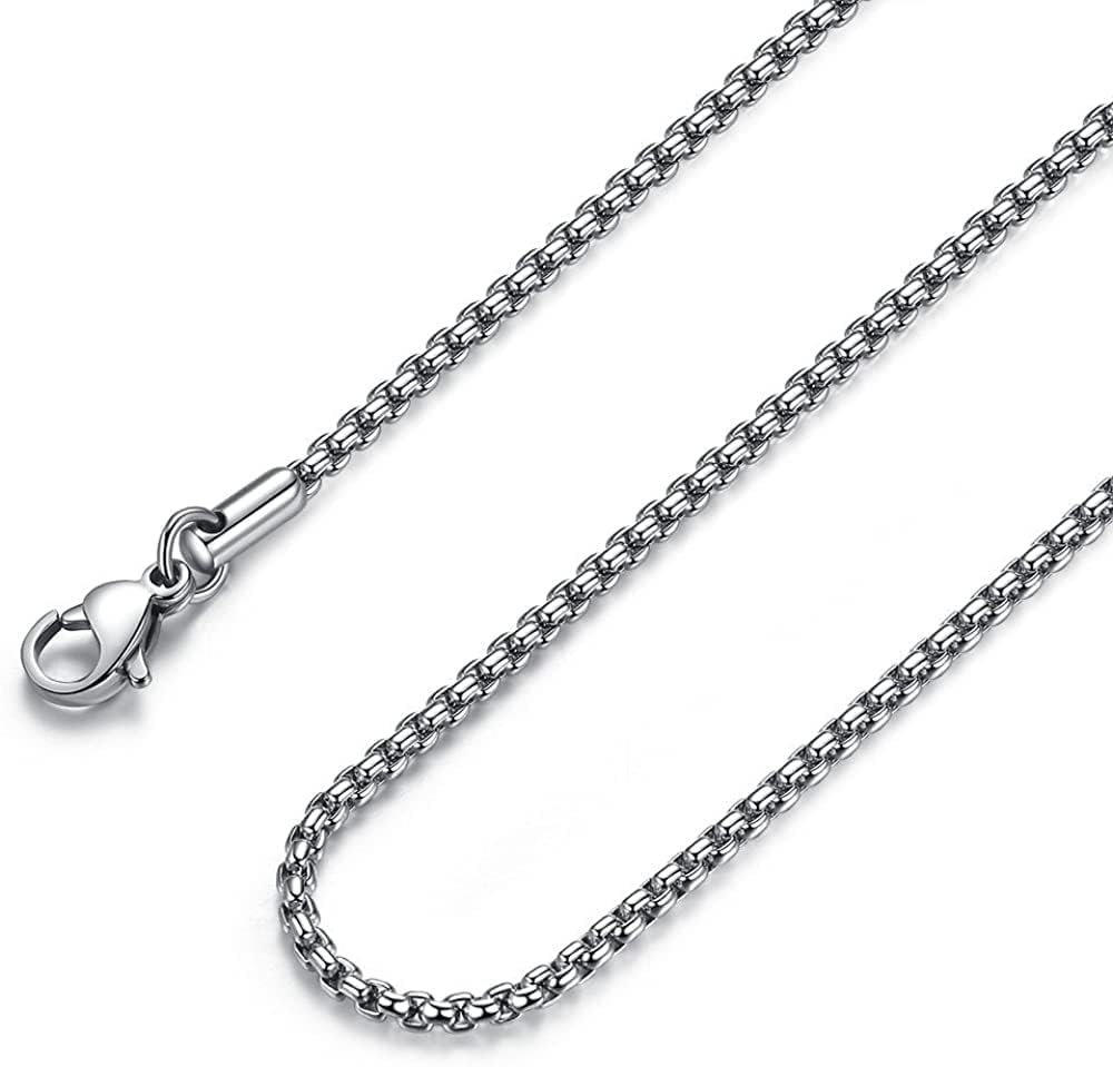the men thing SILVER ROUNDED BOX - 3mm Chain Stainless Steel 30 inch Necklace for Men & Boy's-picture-2