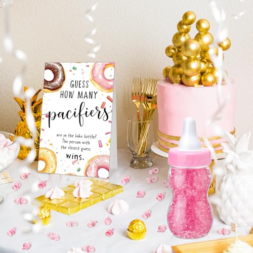 Image of Roowest 512 Pcs Baby Shower Games Guess How Many Pacifiers Sign 100 Small Guessing Games 10 HB Pencils 750ml Milk Bottle 400 Acrylic Pacifiers Decoration for Guest Gender Reveal(Pink,Donut)