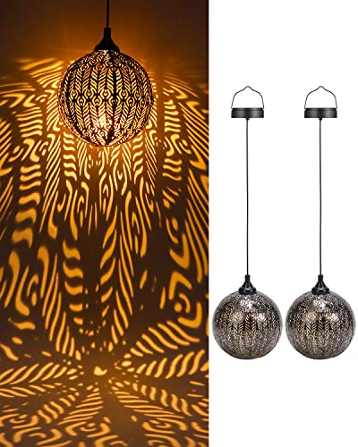 Solar Outdoor Lights Garden Decor - Oxyled 2Pack Hanging Light Lanterns Decorations Waterproof Decorative Powered Retro Metal Moroccan Lantern Chandelier For Outside Patio Yard Porch Tree Christmas #TOP17