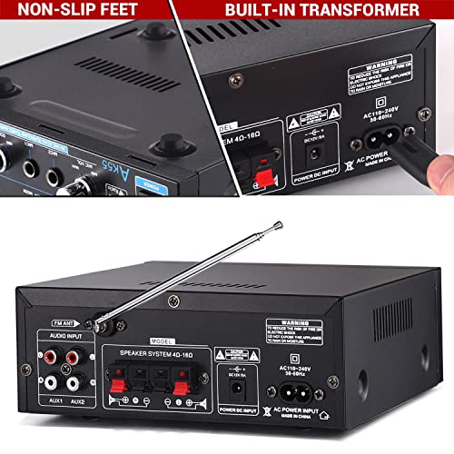 Facmogu Ak55 Bluetooth Stereo Power Amplifier, Rms 70Wx2 Max 450Wx2, 2Ch Hi-Fi Sound Audio Amp Stereo Receiver For Home Theater Speakers, Bass Treble Control, W/Aux, Rca, Usb, Mic In, Fm Radio, Echo #TOP5