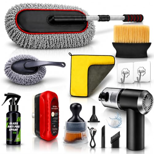 Image of 8 PCS Car Cleaning Kit Combo | Car Accessories Set with Air Duster Tool, Microfiber Duster, Detailing Brush, Dual Side Microfiber Cloth, Glass Anti Fog Spray, Oil Film Brush | car Accessories 2026