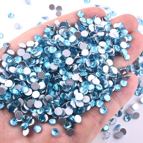 Image of 1440 Pieces SS20 /4.6-4.8mm Flat Back Crystal Rhinestones Round Gems for Nail Art,Aquamarine