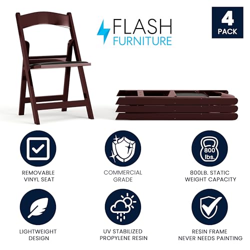 Image of Flash Furniture Hercules Series Folding Chairs for Weddings and Formal Events, Stackable Commercial Event Seats with 1,000-lb. Static Weight Capacity, Set of 4, Red Mahogany