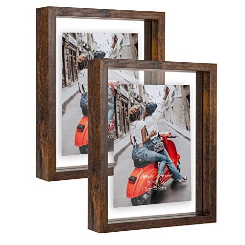 EXYGLO Juego de 2 Marcos de Fotos 13x18 cm Flotantes, Marco de Fotos Doble Cristal, Marco Doble Care...