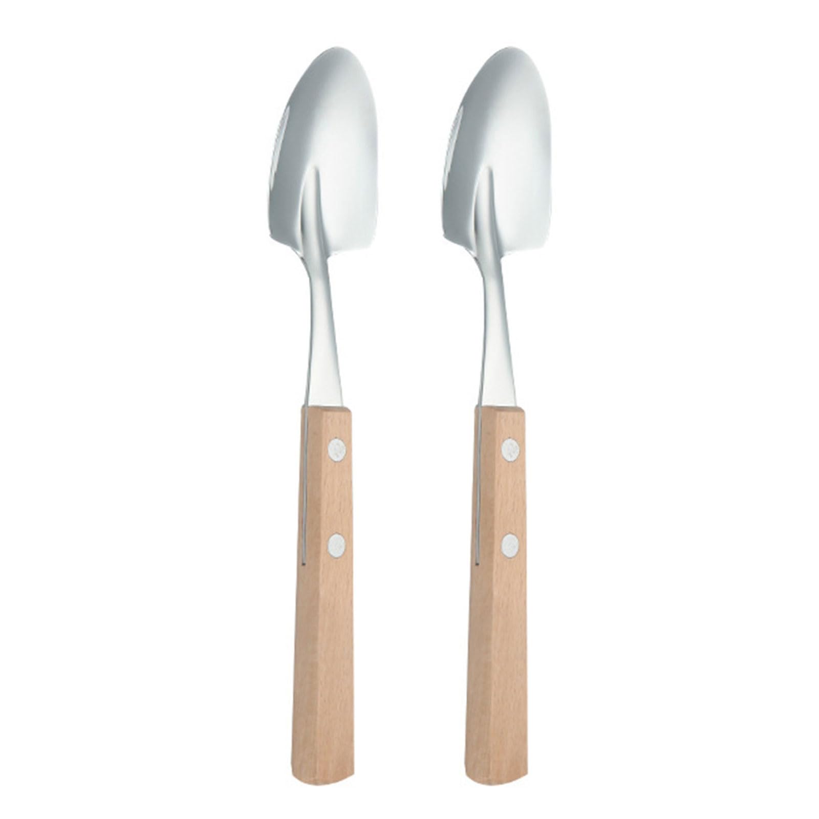 Buxuaaaa 2pcs Stainless Steel Shovel Shape Ice Cream Spoon with Wooden Grip Wooden Handle Flatware Dishwasher Safe Cutlery Resistant Utensils