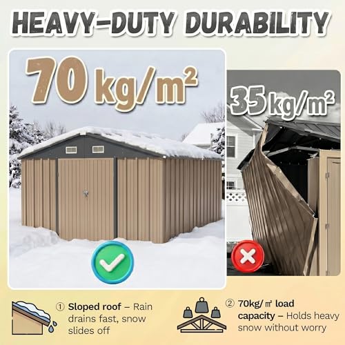Image of Devoko 10x10 FT Outdoor Storage Shed with Floor Frame, Metal Tool Shed with Slooping Roof, Heavy Duty Large Shed for Garden Backyard Patio(Brown)