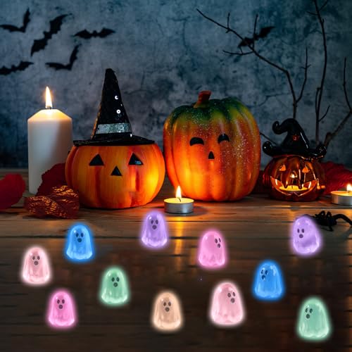 Image of 60pcs Halloween Mini Ghosts Figures Luminous Tiny Resin Ghosts Figures Hide Glow in The Dark Statue for Halloween Party Favors Dollhouse Decorations