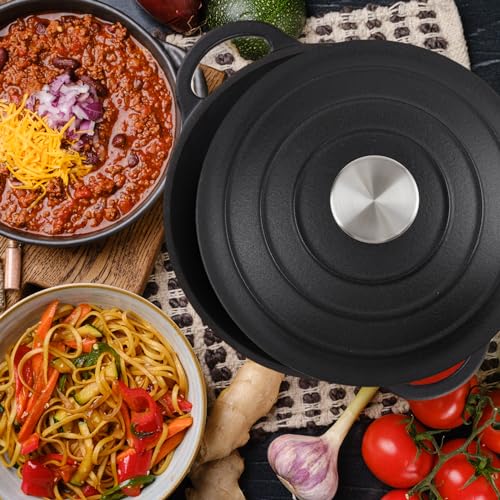 Image of 3 Quart Dutch Oven Enameled Cast Iron with Lid - Big Dual Handles - Oven Safe up to 500F - Classic Round Pot for Versatile Cooking Matte Black(No Enameled)