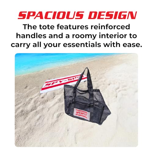 Spy Spot Mesh Beach Tote Bag, Large Outdoor Carrying Bag with Handles, Black and White (Gray)3