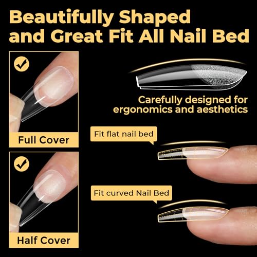 Image of UNA GELLA Medium Coffin Nails Tips 600Pcs, Gel Nail Tips Coffin Pre Etched Press On Nails Fake Soft Gel Nail Tips For Nail Extension Ombre Stlye Art Home DIY Salon 12 Sizes