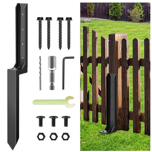 JINBZZON Heavy Duty Fence Post Repair Stakes Steel Fence Post Repair Kit with Nails Fence Post Spikes Repairing Damaged/Reinforcement Fence Gate Posts
