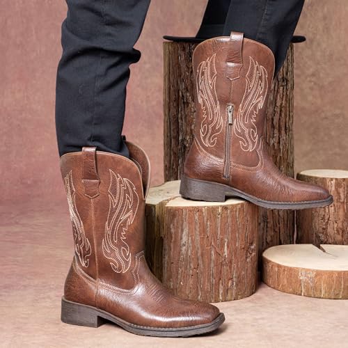 Image of Jousen Cowboy Boots for Men Square Toe Western Side Zipper