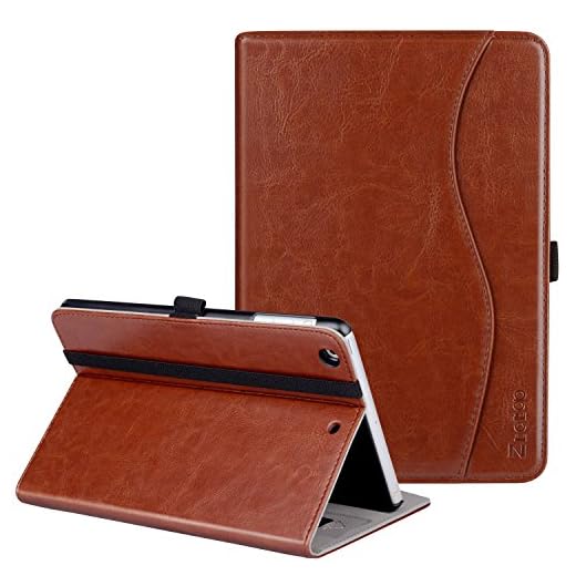 Ztotop iPad Mini 1/2/3 Case, Leather Folio Stand Protective Case Smart Cover with Multi-Angle Viewing, Pocket, Functional Elastic Strap for iPad Mini 3/ Mini 2/ Mini 1 - Brown