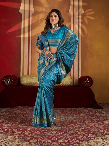 Image of MADHUHANSH Women's Cotton Silk Saree with Unstitched Blouse Piece Zari Weave and Floral Pattern | Heavy Embroidery Saree for Women | Interview Saree for Women | Readymade Blouse with Saree Set
