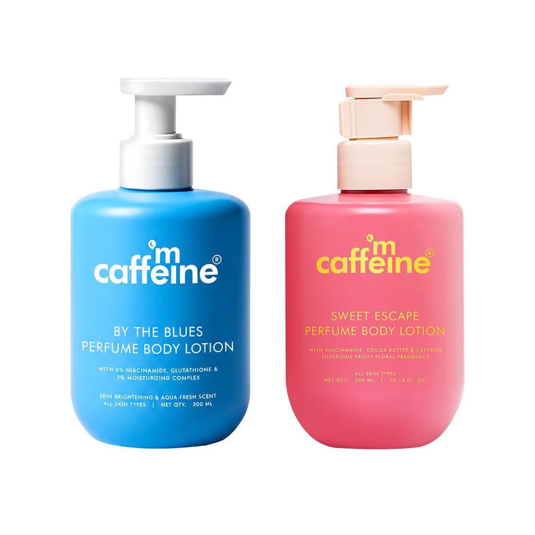 mCaffeine By the Blues Brightening Perfume Body Lotion & Sweet Escape Perfume Body Lotion | Niacinamide, Cocoa & Shea Butter | Deeply Moisturizes, Evens Skin Tone | Long Lasting Fragrance - 300mlx2-image-30