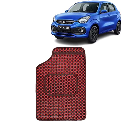 Image of Kingsway Dotted Design Car Floor Foot Mats Universal Fit for Maruti Suzuki Celerio, Model Year : 2021 Onwards, Water and Dustproof, Color Red, Set of 5 Pieces