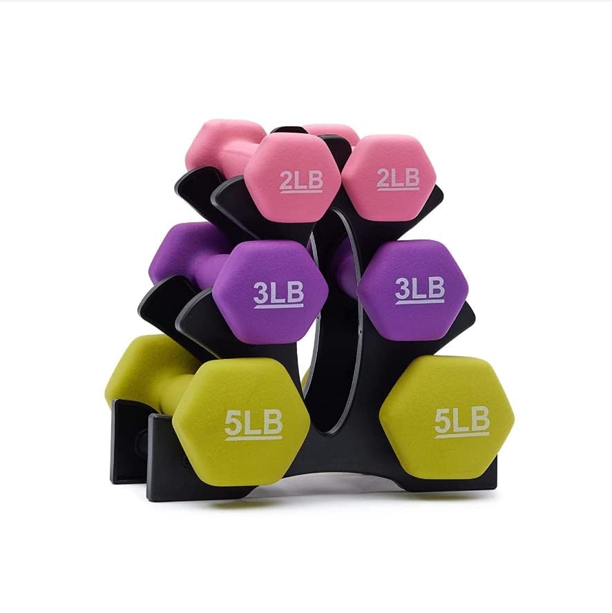 Image of KAKSS Neoprene Workout Fixed Weight Dumbbell(Proudly Made In India) (20-Pound Total - 3 Pairs(2Lb,3Lb,5Lb) With Stand)
