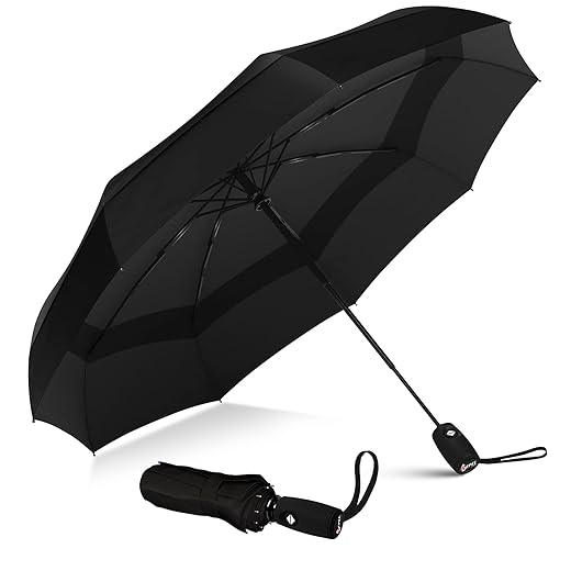 Repel Windproof Travel Umbrella, Double Vented Umbrella with Teflon Coating - black
