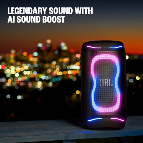 Image of JBL PartyBox 130 Portable Party Speaker with 200W Pro Sound, AI Sound Boost, Futuristic Lightshow, 15 Hrs Playtime, Auracast, Dual Mic & Guitar Inputs, Optical Input for TV, IPX4 Splashproof, Black