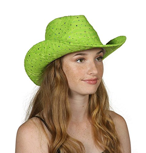 TOP HEADWEAR TopHeadwear Glitter Sequin Trim Cowboy Hat - Lime Green