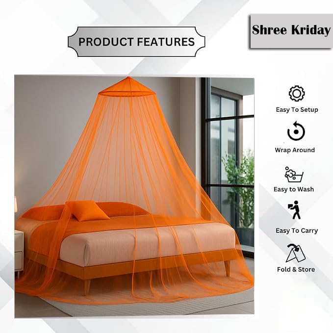 Image of Polyester Hanging Round Mosquito Net for Double Bed, King Size Bed (Orange)