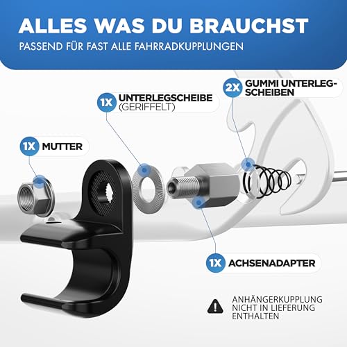 LAINFELD Fahrrad Achsenadapter für M5 Schnellspanner Achse | Fahrradanhänger Adapter | Anhänger Anhängerkupplung Kupplung Schnellspannerachse