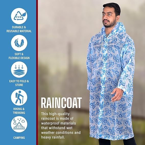 Image of Allextreme EVA Waterproof Unisex Rain Coat Hooded Full Sleeves Outdoor Men, Women, Boys & Girls Rainwear Poncho Raincoat for Camping, Hiking & Travelling (Random Color & Design)