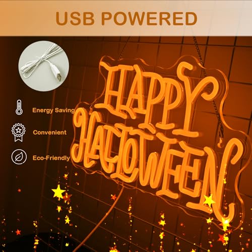 Image of Happy Halloween Neon Sign Golden LED Wall Light Gift for Horror Party Decor
