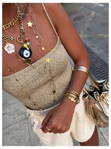 Floerns Women's Sexy Shiny Knitted Crop Cami Top Spaghetti Strap Slim Fit Shiny Sequin Night Out Camisole Top2