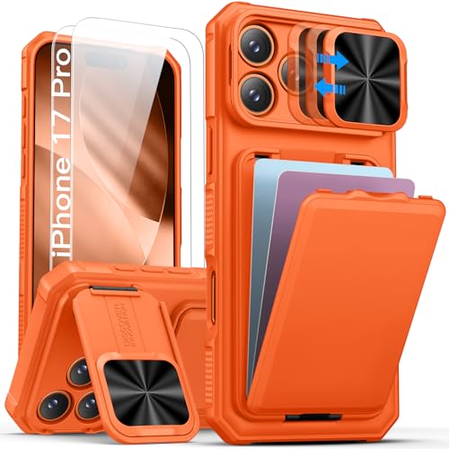 Image of SSLOTSCASE for iPhone 17 Pro Wallet Case with 2X Screen Protector, Orange