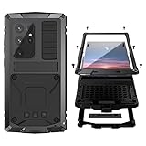 Simicoo Compatible with Samsung Galaxy S25 Plus Metal Bumper Case with Stand Screen Protector Camera Cover Hybrid Durable Metallic Military Dust Proof Heavy Duty Full Body Man (Black)