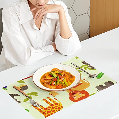 Placemats Set Of 6 Dining Table Place Mats Cloth Placemats Kitchen Table Mats Indoor Outdoor Placemat, Cartoon Animal Giraffe Lion Tiger Elephant #TOP5