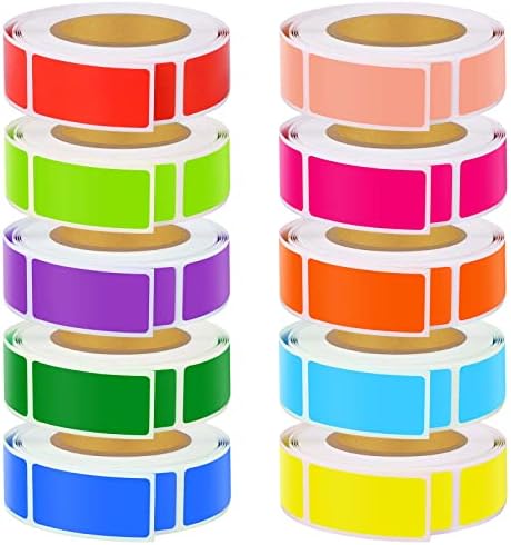 3000 PCS 10 Rolls Rectangular Color Coding Stickers 1.57 x 0.75 Inch Self-Adhesive Color Coding Label 10 Assorted Colors for Inventory and Home Organize, File Classification