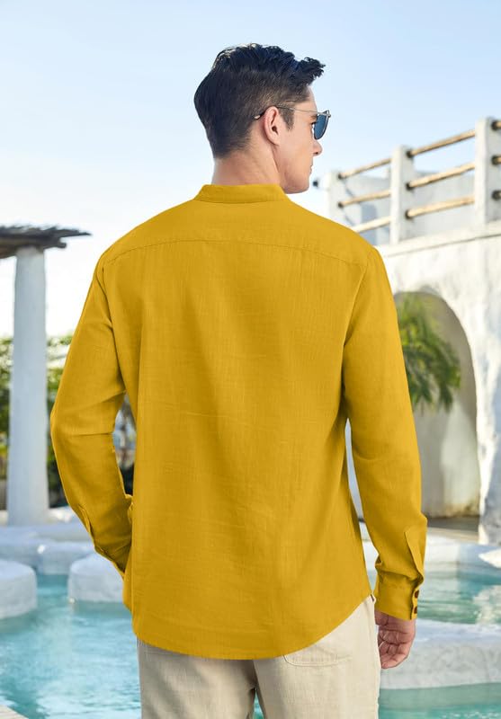 Image of Macsivo Cotton Blend Solid Casual Short Kurta for Men Long Sleeve Mandarin Collar Stylish Shirt Kurta for Men