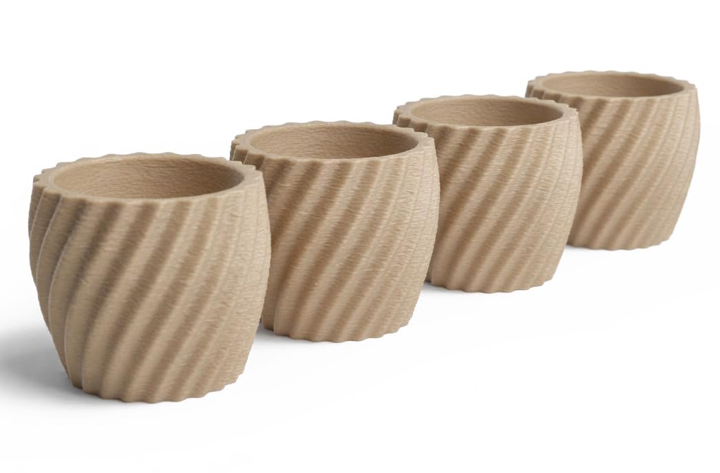 Spiral Matte Egg Cup Set of 4 – Modern Geometric Egg Holder for Soft & Hard Boiled Eggs – Shatterproof, Eco-Friendly & Made in UK – Unique Textured Breakfast Decor (Slim Desert Sand)