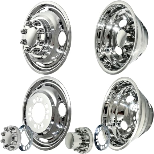 Image of hightall 16 Wheel Simulators,16 inch 8 Lug 6.5 inch Bolt Pattern Dual Rear Wheel Stainless Steel Hub Caps,Bolts On Wheel Cover Set Compatible with Chevy GMC Ford Dodge 3500 Dually Trucks & Vans