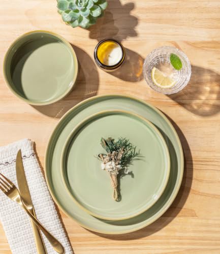 Image of Ceramic Dinnerware Set for 4, 12-Piece Plates and Bowls Set | Lightweight Porcelain Dish Set, Scratch Resistant, Oven & Microwave & Dishwasher Safe, Duck Egg Green