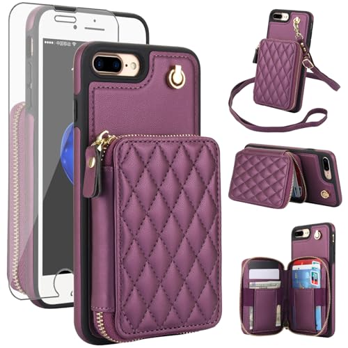 Étui portefeuille iPhone 7 Plus protection verre trempé et blocage RFID