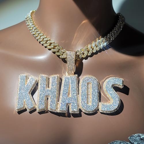 Custom Iced Out Big Name Pendant With 12mm Cuban Link Chain Solid Back Personalized Two-Tone Initial Letters Necklace Hip Hop Jewelry Gifts for Men Women2