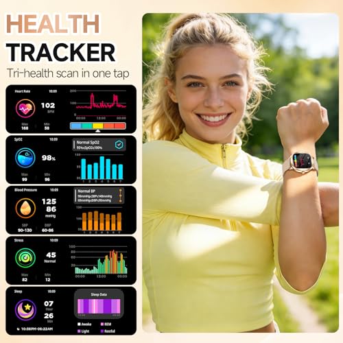 Image of Smart Watch for Women, 1.72 inch Fitness Tracker with Answer /Make Calls, Sleep /Heart Rate Monitor, Smartwatch for Android iOS Support 100+ Sports Modes, IP68 Waterproof, Fitness Watch with 2 Band (Gold)