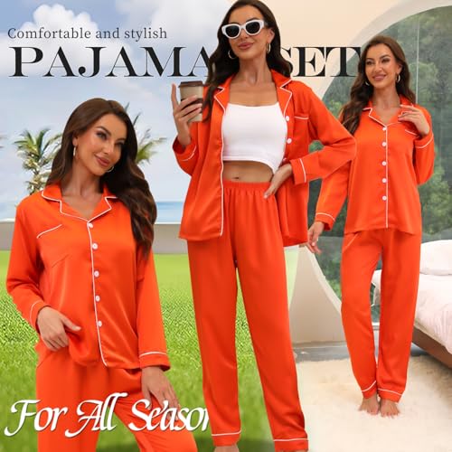 Satin Pajama Set for Women Silk Button Down Long Sleeve Sleepwear Sets Nightwear 2 Piece Lounge Pjs2